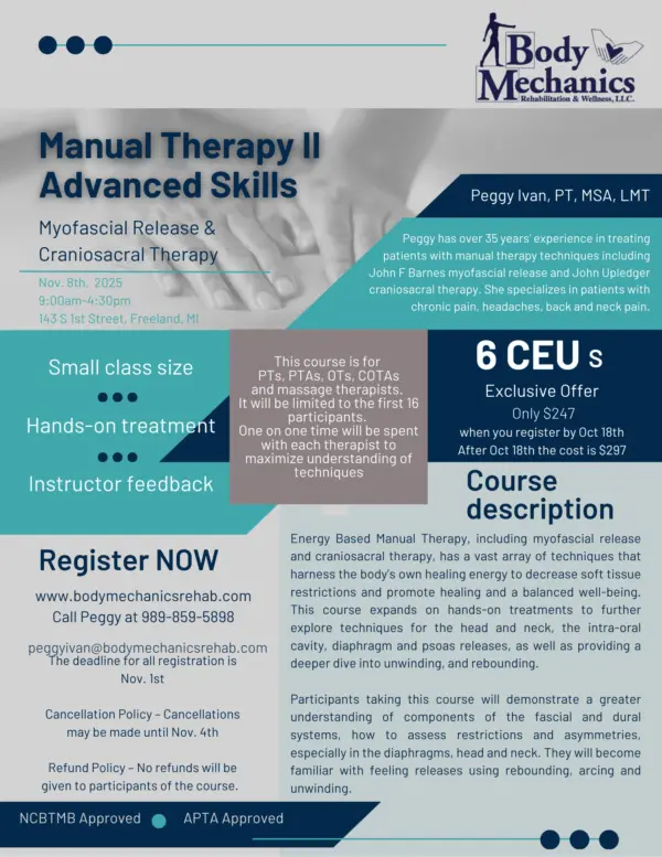 Manual Therapy II: Advanced Skills Myofascial Release & Craniosacral Therapy